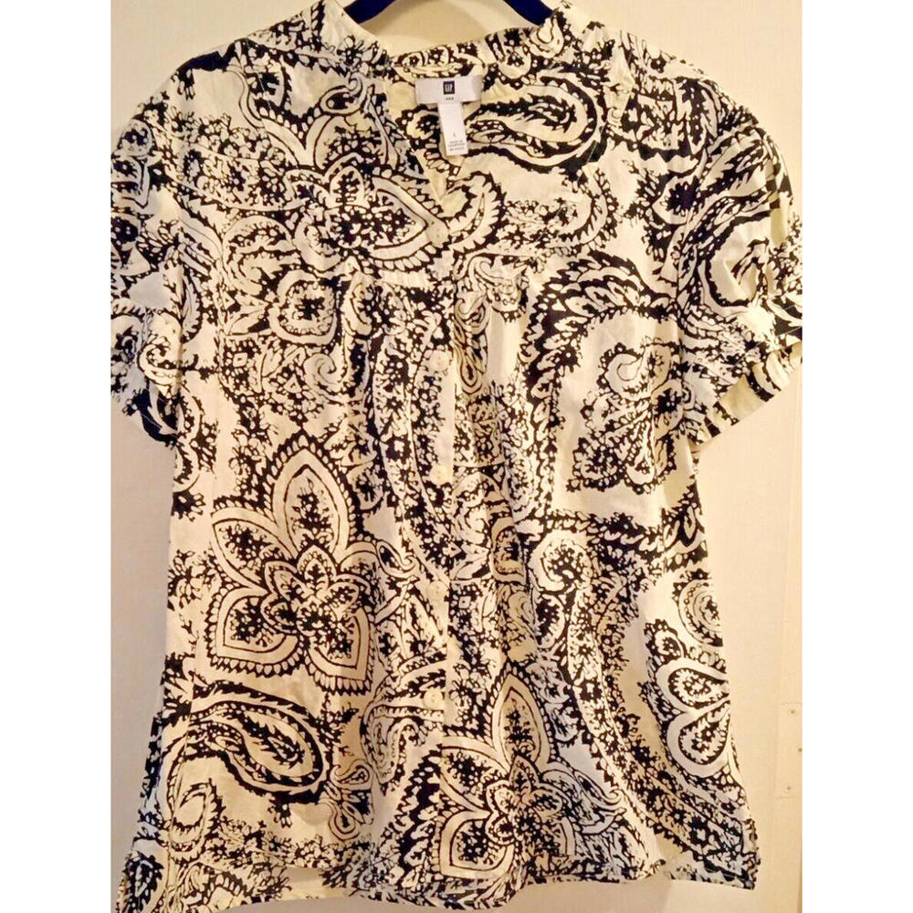 The Gap Size L Tunic Button Up Top, Black & White, Mandarin Collar, NWOT